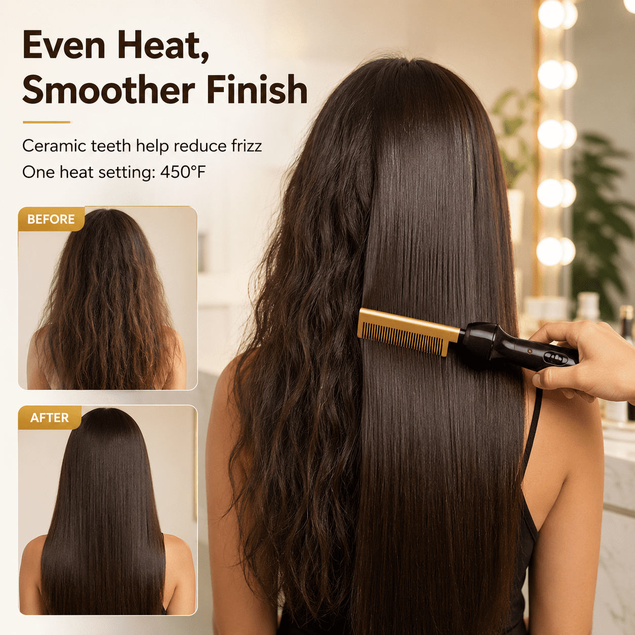 Ceramic Electrical Pressing Comb,Black & Gold