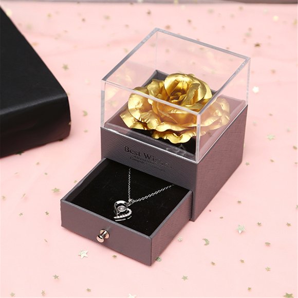 TIMIFIS Preserved Rose with Heart I Love You Necklace -Eternal Flowers Rose Gifts for Mom Wife Girlfriend Grandma on Christmas Valentines Mothers Day Birthday Anniversary Romantic Gifts for Her