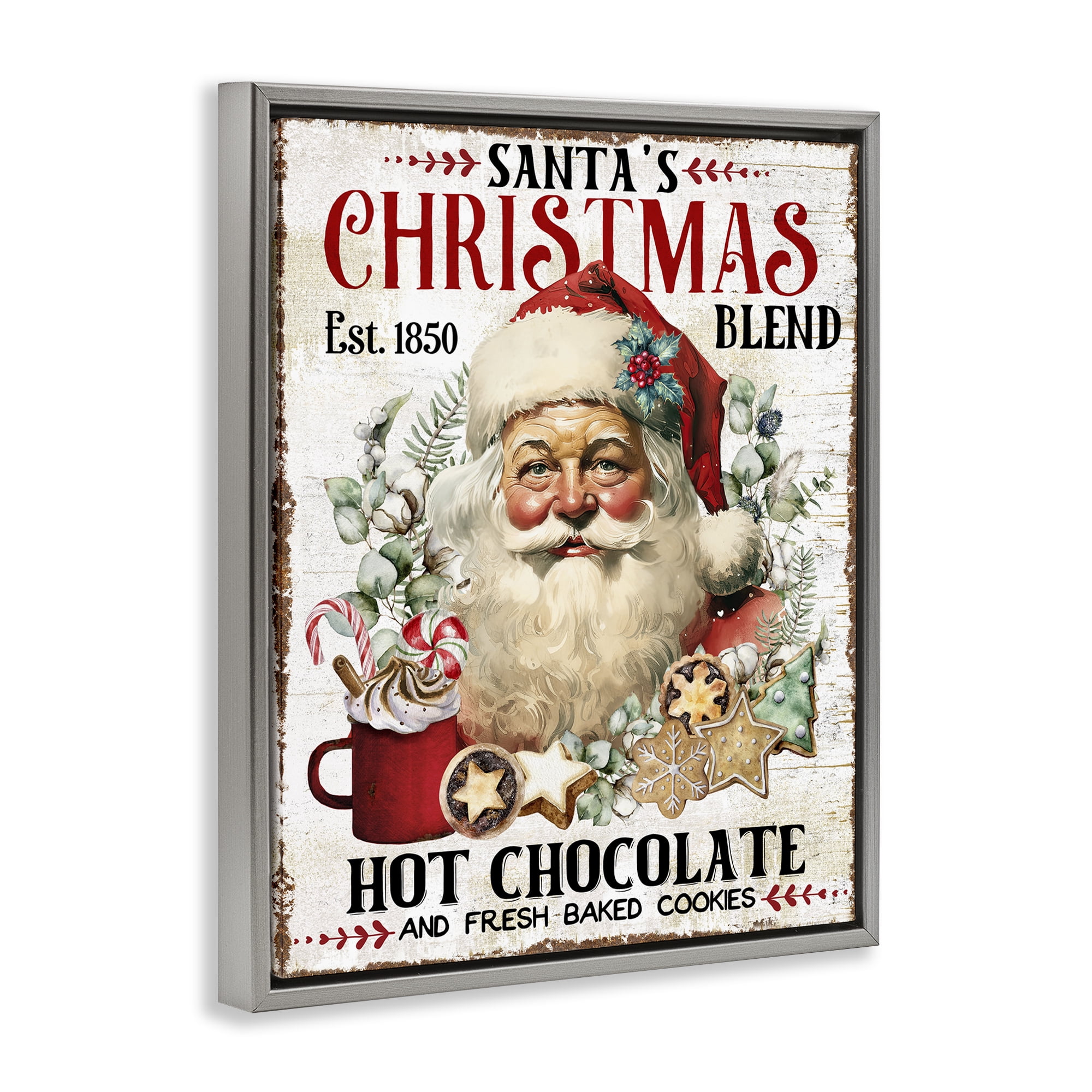 Stupell Industries Santa's Christmas Blend Holiday Painting Gray Floater Framed Canvas Art Prints Wall Art, 25 x 31