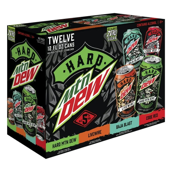 Hard Mountain Dew Classic Mix Variety, Malt Beverage, 12 pack, 12 fl. oz. Cans, 5% ABV