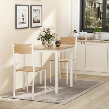 HOMCOM 3-Piece Wooden Square Dining Table Set for 2 with 1 Table and 2 Chairs, White