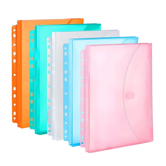 Expandable 11-Hole Binder Pocket Folders, 3/4-Inch Gusset, Letter Size, 5 Pack, Assorted Colors