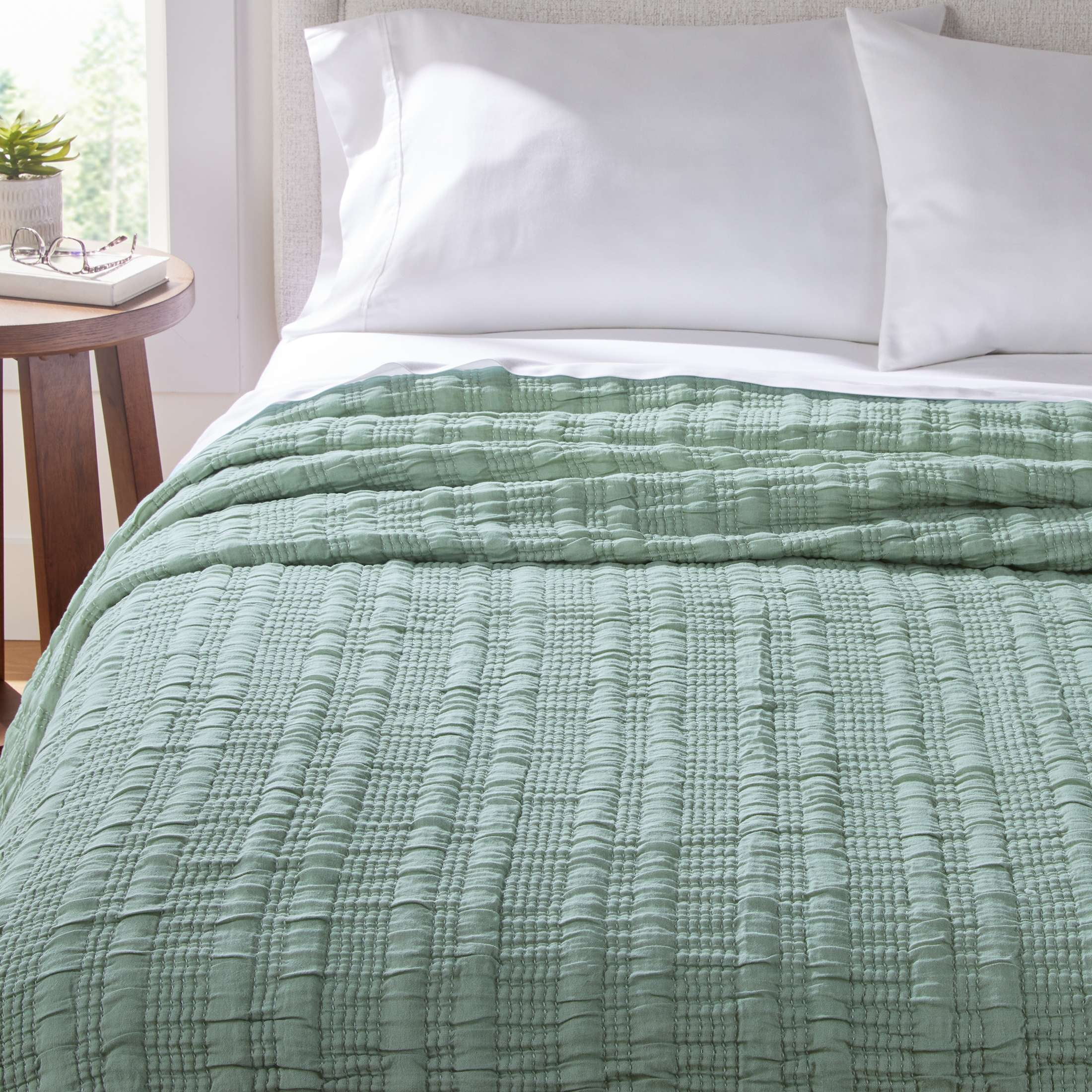 Better Homes & Gardens Luxury Gauze Reversable Cotton Polyester Bed Blanket, Green River, Full/Queen