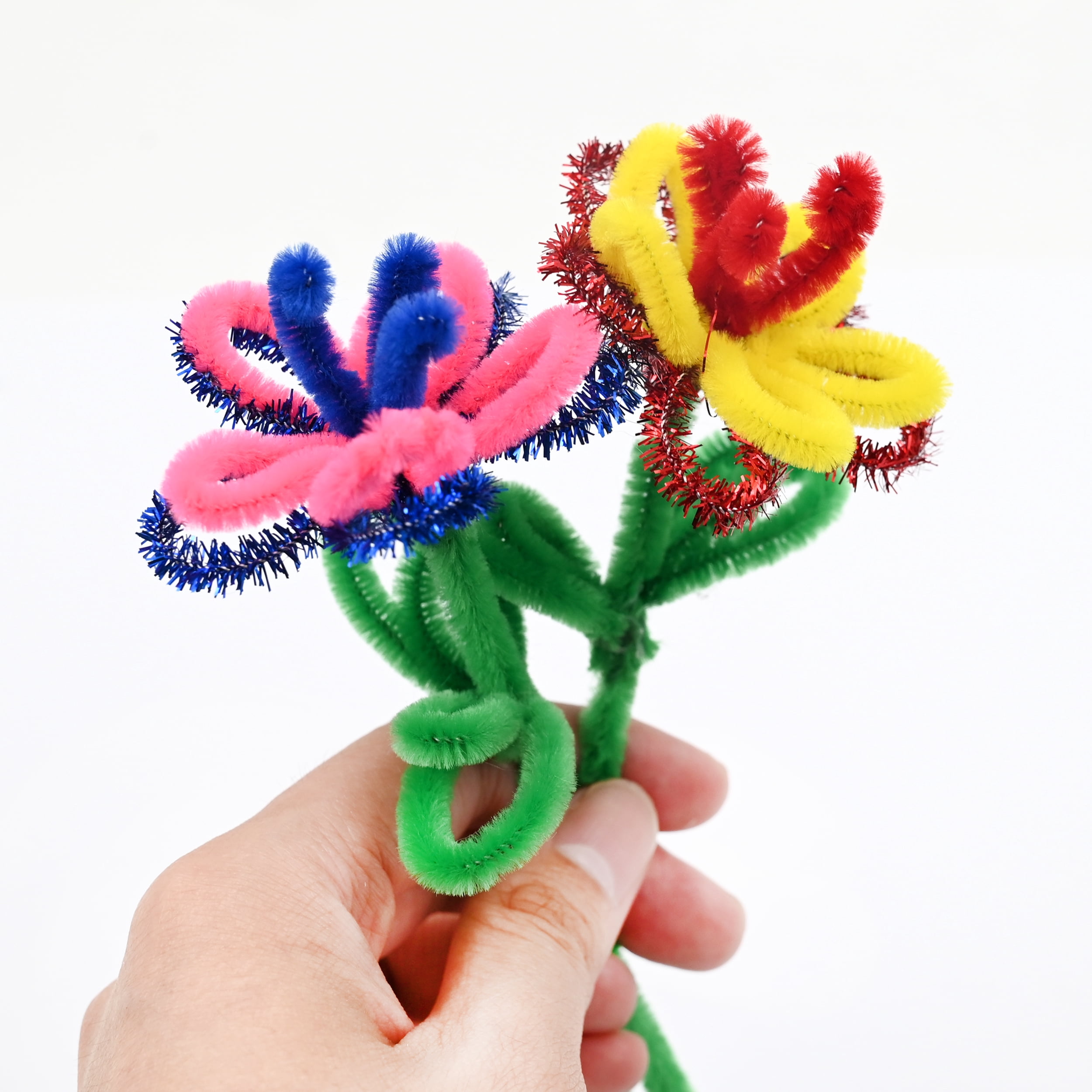 Hello Hobby Fuzzy Craft Kit, 300 Count, Natural Multicolor Chenille Stems and Poms for Kids Crafts and DIY Projects