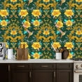 thumbnail image 2 of Peel and Stick Wallpaper Vibrant Yellow Floral Butterflies Dark Green Wall Mural 17.7in x 9.8ft Self Adhesive Removable Wall Paper Renter Friendly Wallpaper for Nursery Bedroom Cabinets, 2 of 8