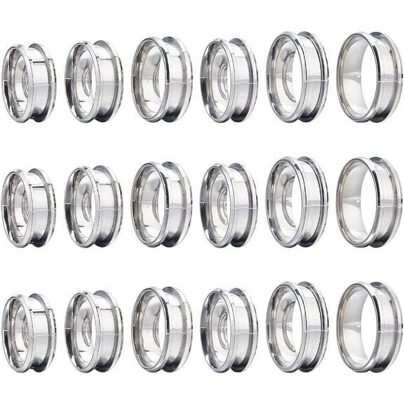 1 Box 18Pcs Stainless Steel Grooved Finger Ring US Size 7/8/9/10/11/12 Ring Core Blanks 8mm Wide Empty Round Grooved Inlay Ring Blanks for Jewelry Making Kits Men Women DIY Craft Supplies
