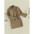 thumbnail image 3 of Liacowi Little Girl Long Sleeve Sweater Dress Kids Solid Color High Waist Knitted Cable Dress Toddler Long Sleeve Mock Neck Loose Sweater Dresses with Belt 4T-7T, 3 of 8