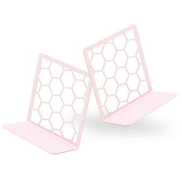 Premium Geometric Pink Honeycomb Bookends for Shelves, Metal Book Ends for Office, L-Shaped Book Stopper, Rustproof Bookends Decorative Unique for Home, 6.25 (L) x 6 (W) inches, 1 Pair - Geomod