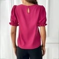 thumbnail image 4 of Womens Basic Tops Solid Color Casual Short Puffed Sleeve Pleated Round Neck Pullover Regular Going Out Soft Dressy Blouses Tshirts Shirts Christmas Outfit, 4 of 4