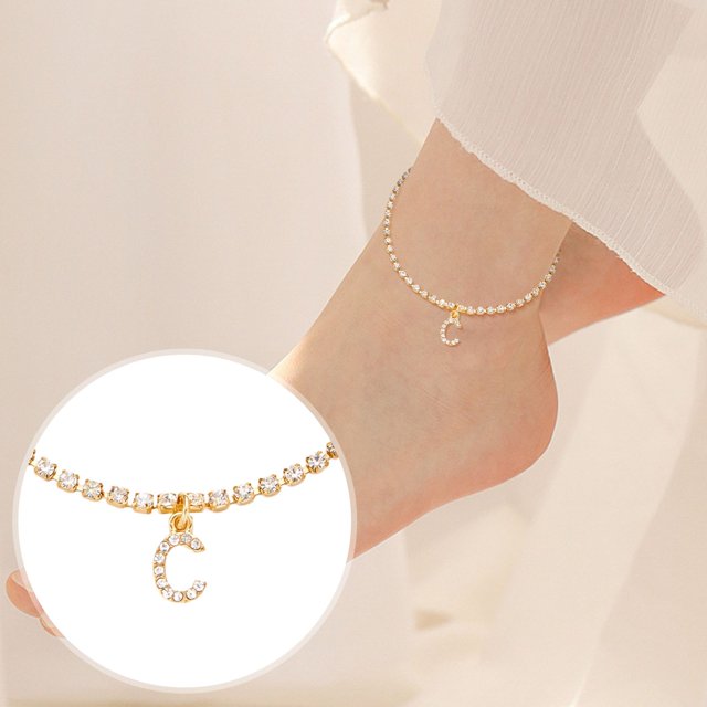 Ovzne Anklet Europe And America 26 Letters Diamond Chain Holiday Wind Beach Ins Anklet On Clearance