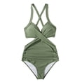 thumbnail image 5 of Lopeceal Womens Sexy Front Criss Cross Tummy Control High Waisted Monokini Bathing Suit Plunge Retro High Cut Swimsuit, 5 of 5