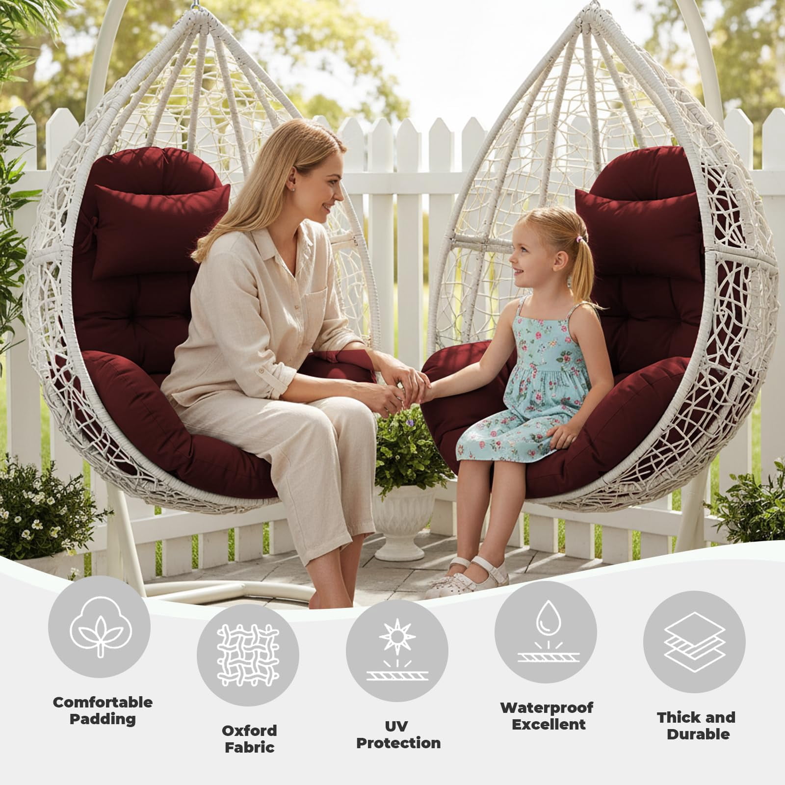 Outdoor egg Chair Cushion Replacement 51x37 Inch,Thicken Foldable Removable Waterproof Egg Chair Cushions with Headrest,Rocking Chair Cushions for Indoor Outdoor Patio Garden,Bule
