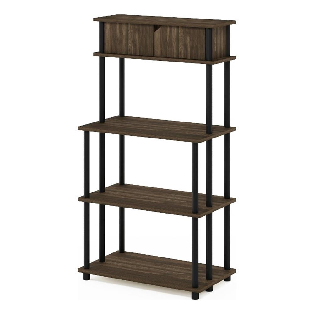 Furinno Turn-N-Tube Toolless Storage Shelf with Top Cabinet, Columbia Walnut/Black