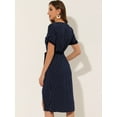 thumbnail image 4 of INSPIRE CHIC Women's Polka Dots Button Decor V Neck Split Belted Dress Navy L, 4 of 5