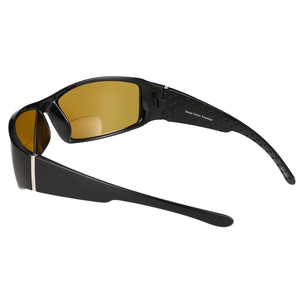 "The Contender" Polarized Full Frame Sport Wrap Bifocal Sunglasses for Men and Women - Yellow Night Driving - 1.50