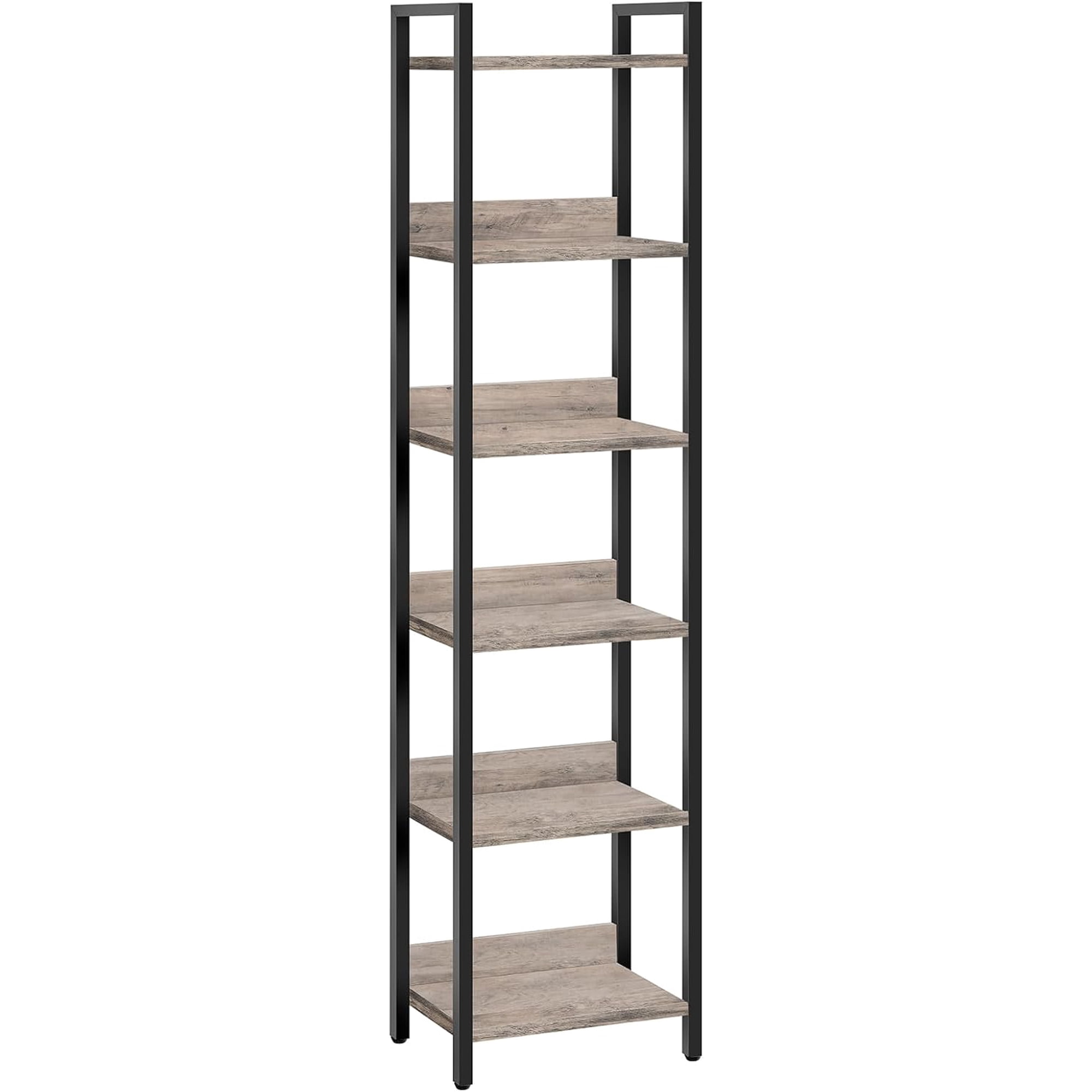 Bookshelf 6-Tier Bookcase Standing Book Shelf for Small Space Storage Shelf Organizer for Living Room Bedroom Study Balcony Greige and Black BKHG6601