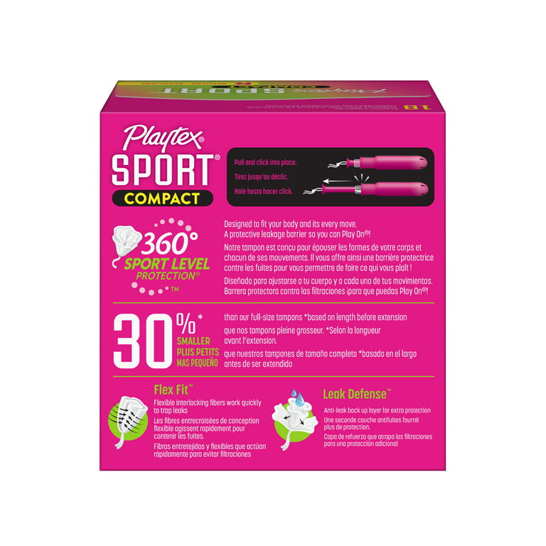 Playtex Sport Compact Plastic Tampons, Unscented, Super, 18 Ct