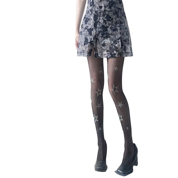 JNANEEI Black Sock Leggings Pantyhose Comfortable Seamless-Sheer Tight Star Print Rhinestone-Stockings for Women Girl Teen