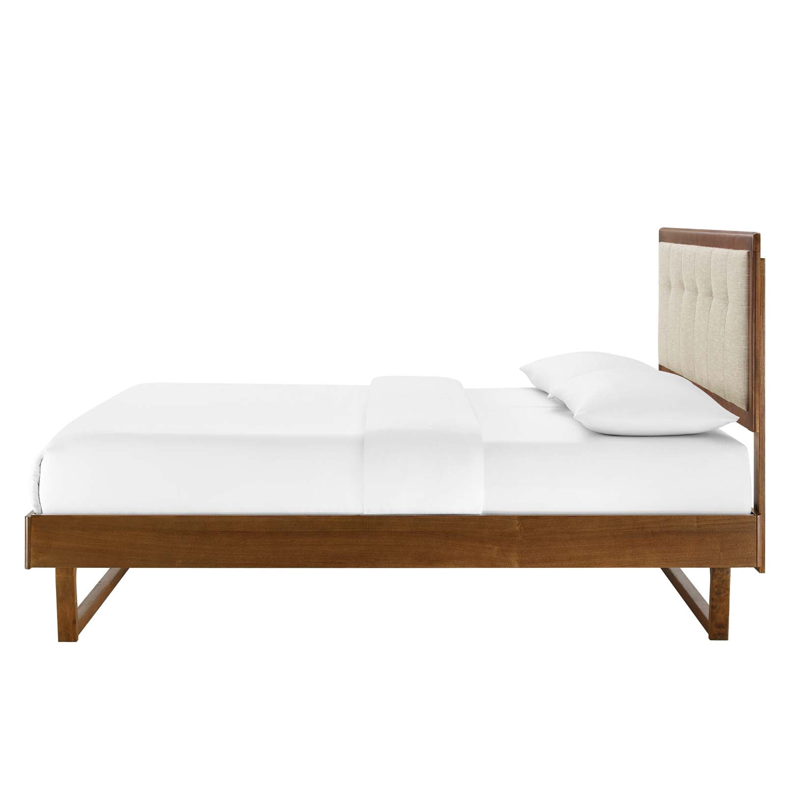 Platform Bed Frame, King Size, Wood, Brown Walnut Beige, Modern Contemporary Urban Design, Bedroom Master Guest Suite