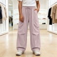 thumbnail image 3 of Agkizg Girls Wide Leg Cargo Pants Quickly Dry Lightweight Waist Pants with Multi-Pockets for Outdoor Summer, Sizes 12-13 Years, 3 of 6