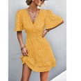 thumbnail image 2 of USSUMA Summer Dresses for Women Trendy High Waist Smocked Ruffle Swing Mini Short Sleeve Womens Sun Dresses Plus Floral Print Flowy V Neck Sundress Beach Party Vacation Casual Dress, 2 of 8