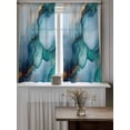 thumbnail image 4 of Teal Blue Marble Tier Curtains 45 Inch Length, Sheer Curtains for Bedroom Living Room Window Abstract Artwork Aesthetic Rod Pocket Voile Drapes Kitchen Curtains Small Half Window 27.5"x45" 2 Panels, 4 of 6