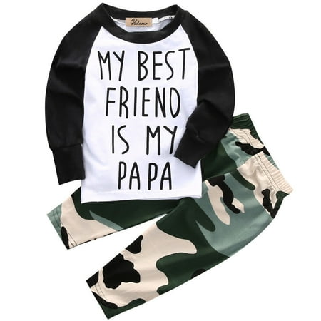 Baby Boys My Best Friend Is My Papa Long Sleeve Raglan T-Shirt and Camo Pants (Best Newborn Going Home Outfits)