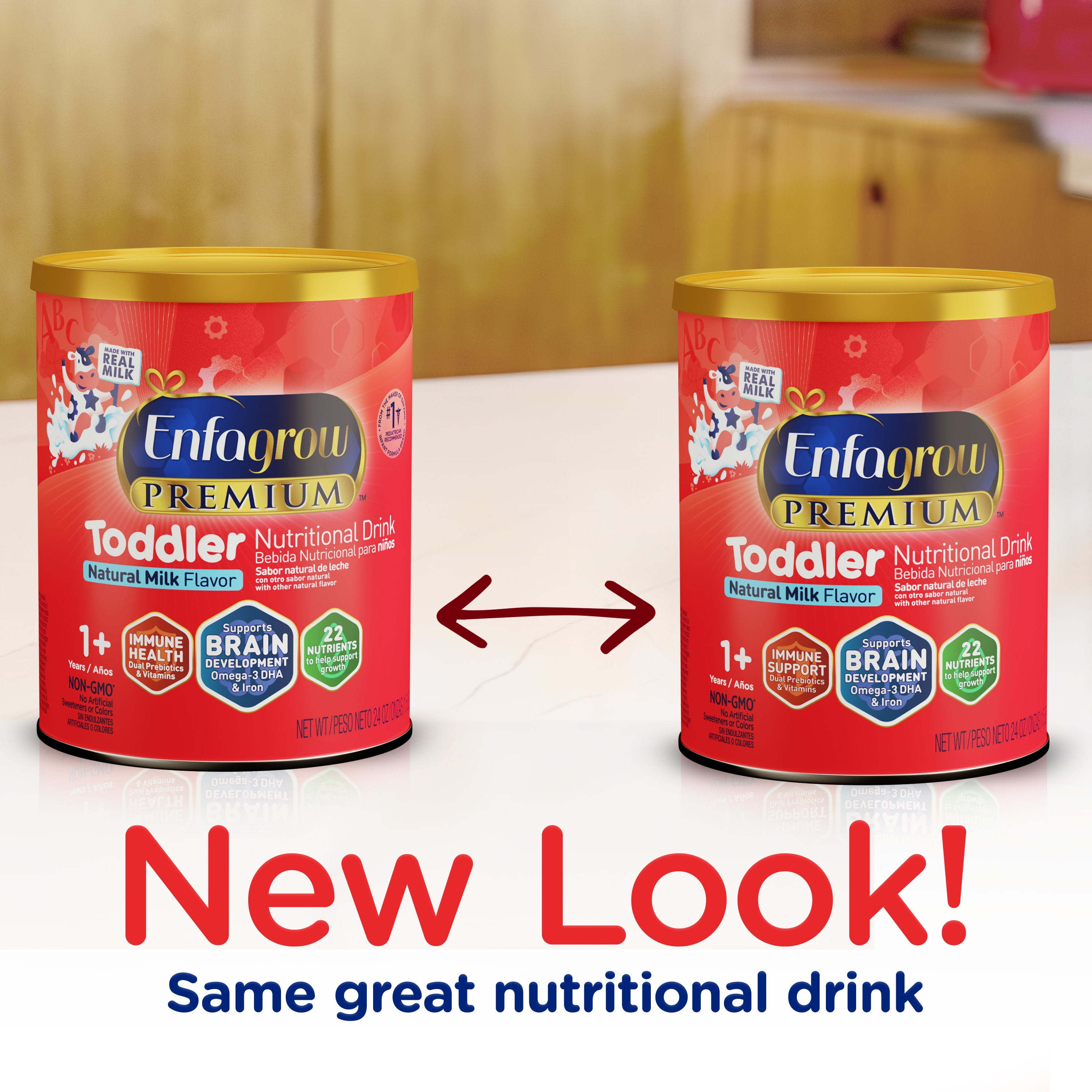 Enfagrow Premium Powder Toddler Nutritional Milk Drink, Supports Growth & Immune Health, Natural Milk Flavor, 32 Oz Can, 6 Count