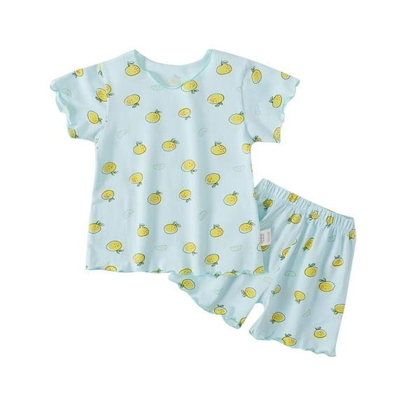 VOAVEKE Girls Pajamas,Girls Summer Outfits,Toddler Outfits for Girls Cute Print Casual Suit Summer Outfits for Little Kids Girls Green 7-8 Years