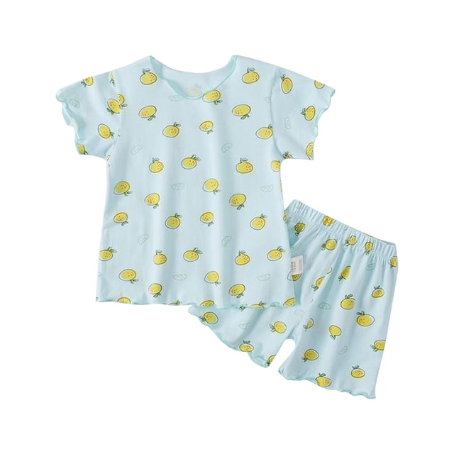 Odeerbi 0-8 Años Niños Niñas Conjunto de Verano Estampado de Fresas Lechuga Manga Corta Tops Shorts Conjunto de Pijama de Dos Piezas