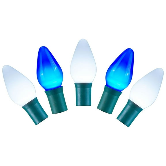 Vickerman 25 Blue-White Ceramic C7 LED Light on Green Wire, 16' Christmas Single Mold Light Strand