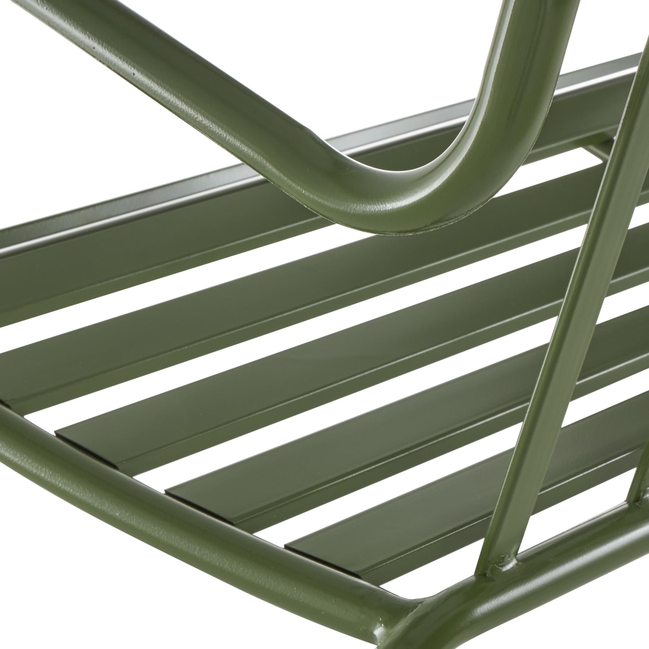 DecMode Metal Slatted Outdoor Bench with Curved Armrests, Green