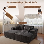 Ovios 74W Oversized Double Chaise Lounge Chair Deep Seat Cloud Sofa Bed Sleeper Loveseat for Living Room, No Assembly, Gray