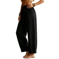 thumbnail image 7 of PWPSG Womens Linen Wide Leg Pants, Elastic Waistband with Rolled Hem Cuff, Breathable Natural Fabric for Holiday Leisure Occasion Green M, 7 of 7