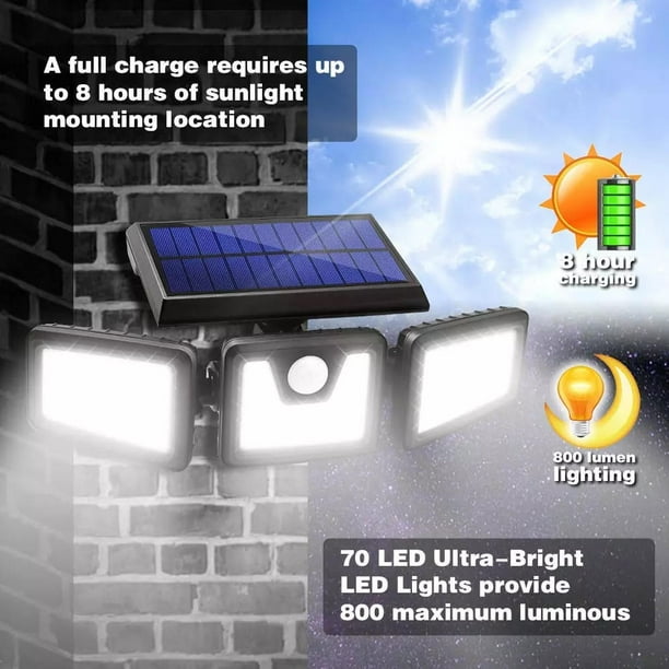 Spot Solaire,Lampe Solaire Extérieur avec Détecteur de Mouvement  Étanche,Eclairage Solaire Exterieur Sans Fil Réglable