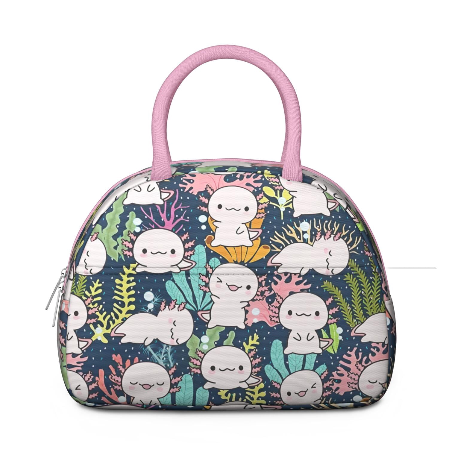 Adorable Axolotl Lunch Box - Funny Smiling Amphibian Pattern, Leakproof Insulated Cooler for Kawaii Collectors & Fantasy Enthusiasts (Whimsical Creature Art)