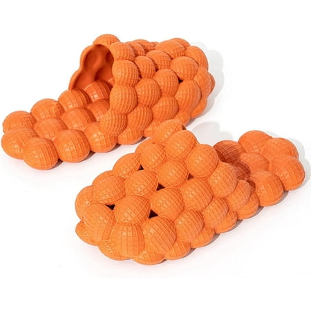 

Bubble Slippers Sandals Slides for Women Men VREKEF Funny Massage Spa Marble lychee Comfort Bobble Slippers Adults Summer Lightweight Casual Beanch EVA Unisex Fashion Bube Slides（Orange）