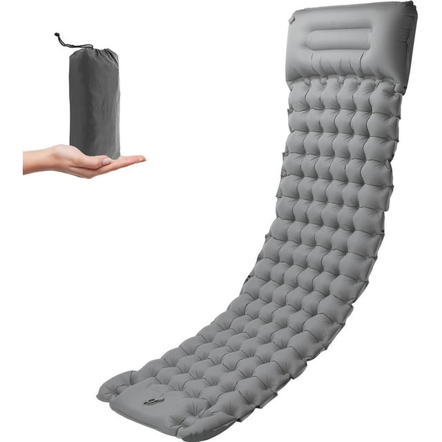 Matelas de Camping, Oreiller Gonflable Ultra-Épais de 4 Pouces avec Sac de Transport, Matelas Gonflable pour SUV avec Pompe à Pied Intégrée Imperméable pour Randonnée, Camping (Gris)