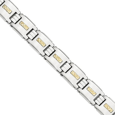 Primal Steel Stainless Steel Polished 14kt Gold D/C Link Bracelet