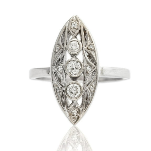 Navette Shape Statement Diamond Ring, Art Deco Engagement Ring, Openwork Filigree Diamond Ring, Delicate Vintage Ring, 1.8 Ct Simulated Diamond, 925 Sterling Silver, Gift For Her