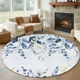 thumbnail image 2 of Navy Blue Eucalyptus Leaves Round Area Rugs Collection 6', Retro Country Leaf Botanical Non Slip Indoor Circular Throw Runner Rug Floor Mat Carpet for Living Room Dining Table Bedroom Nursery, 2 of 9