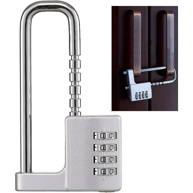 HUGFEGWE Cabinet Lock,Combination Padlock,U Shaped Padlock,Stainless Steel Gym Locker Lock Code Long Adjustable Shackle Lock for Outdoor, School, Gym, Sports lockers, Fences (Silver) AZ824-27072