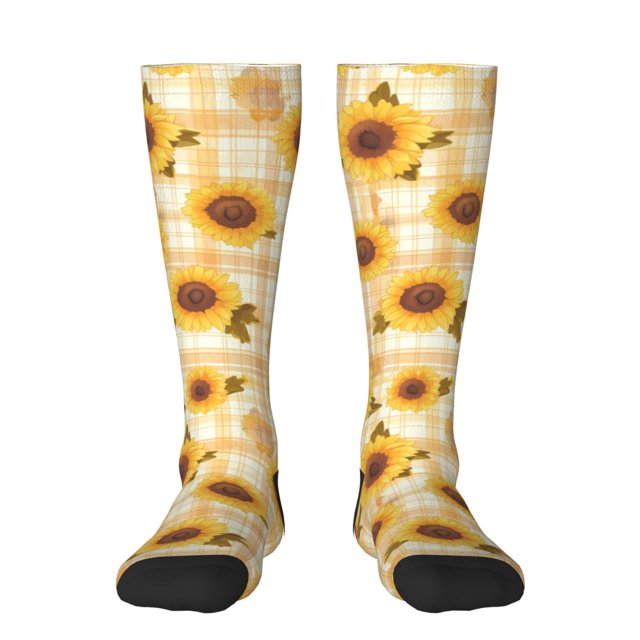 Balery Coffee Plaid Sunflower Calcetines novedosos Calcetines deportivos Calcetines hasta la rodilla Calcetines de algodón Calcetines originales y geniales