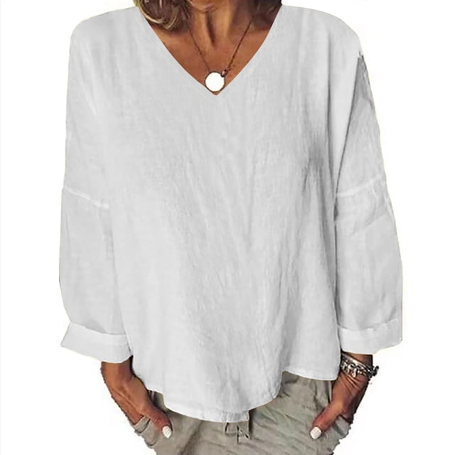 Blouses pour Femmes Mode pour Femmes Couleur Unie Manches Longues Col en V Blouses Chemises