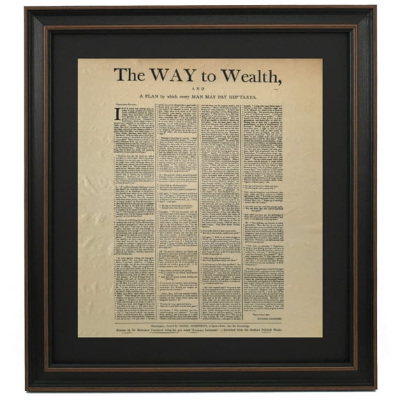 Framed Ben Franklin's Way to Wealth. Historical Prints by Patriot Gear Company