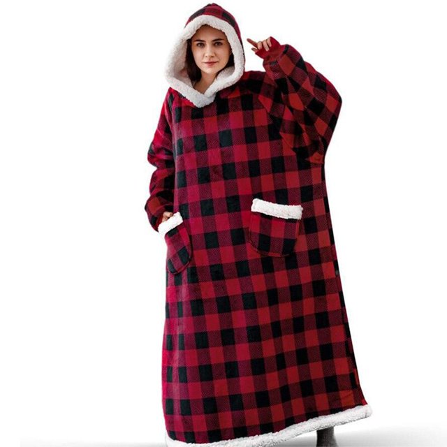 Manta de franela súper larga con mangas para parejas, bata acogedora, cálida para el hogar, sudaderas con capucha de invierno, manta de TV de lana, regalo de gran tamaño