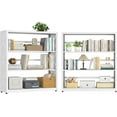 thumbnail image 2 of 3 Tier Bookshelf, 34" Small Bookcase, Metal Bookcase with Adjustable Shelves and Book Stopper, Modern Bookshelf for Bedroom, Living Room, Home Office, Library, White(34" H*16" W*10" D), 2 of 9