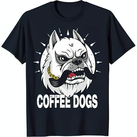 Cool Cartoon Gangster Graphic Tee Black T-Shirt with 'COFFEE DOGS'