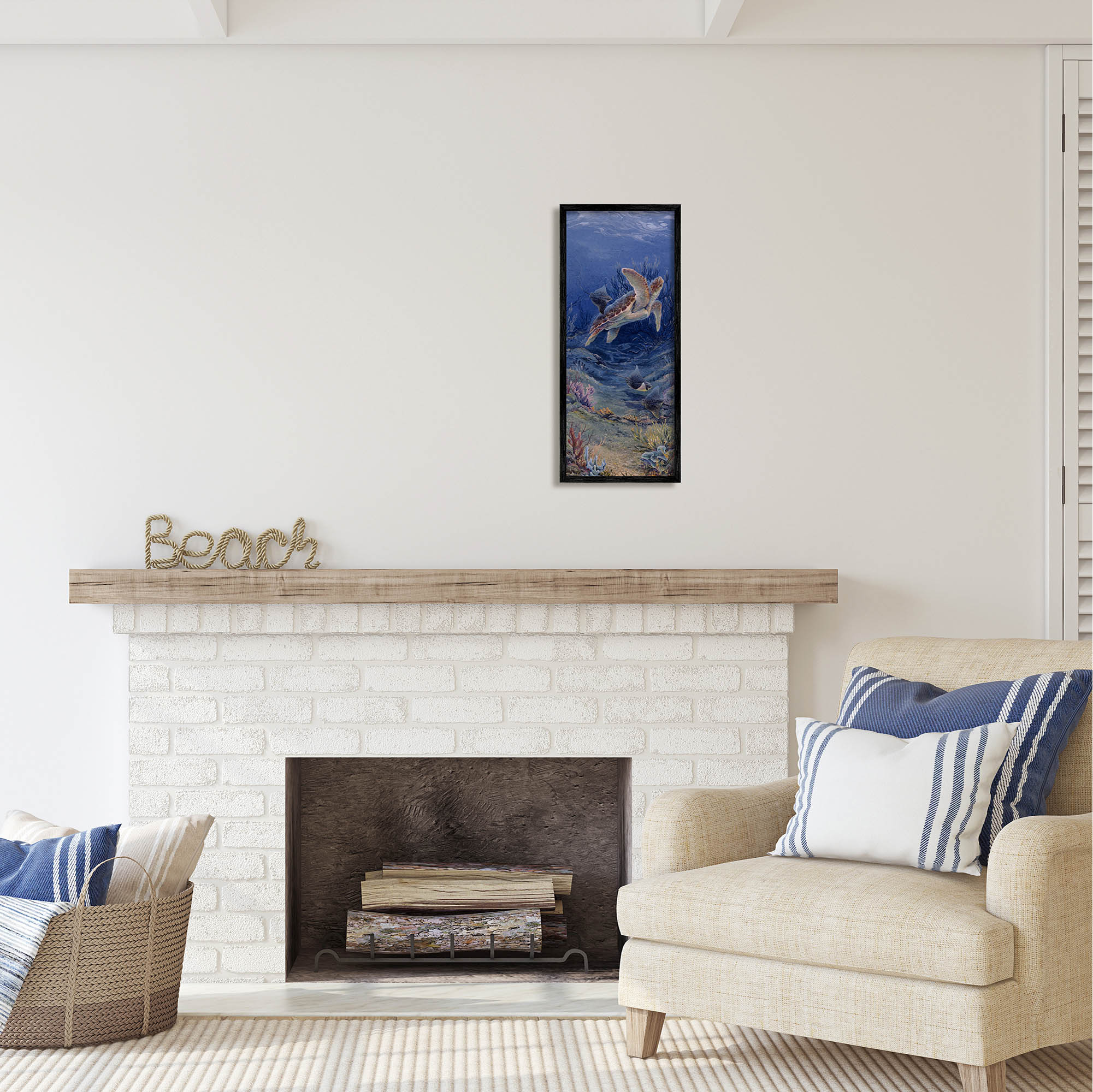 Stupell Industries Playful Underwater Turtles Coastal Painting Black Framed Art Print Wall Art