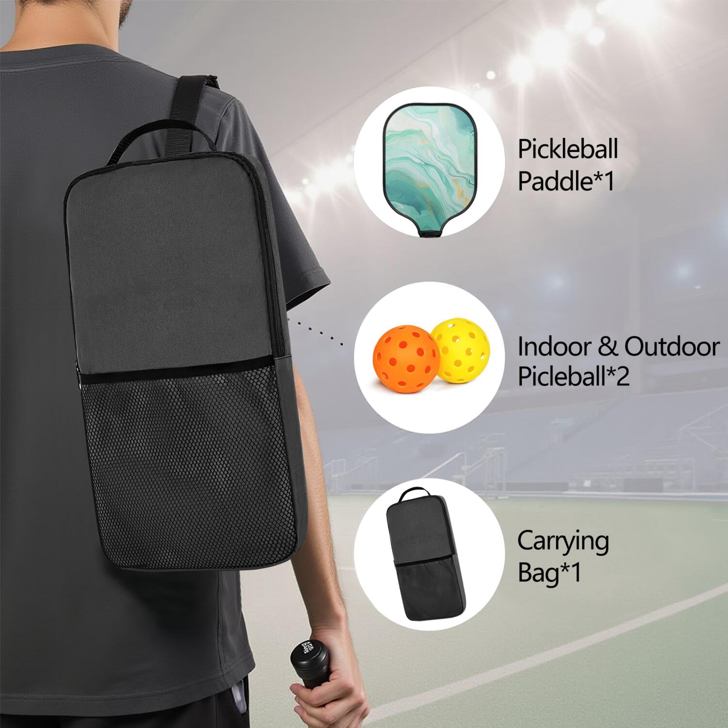Pickleball Paddles Set Of 1, Fiberglass Surface, Turquoise Marble Pattern, 1 Paddle, 2 Balls & Bag